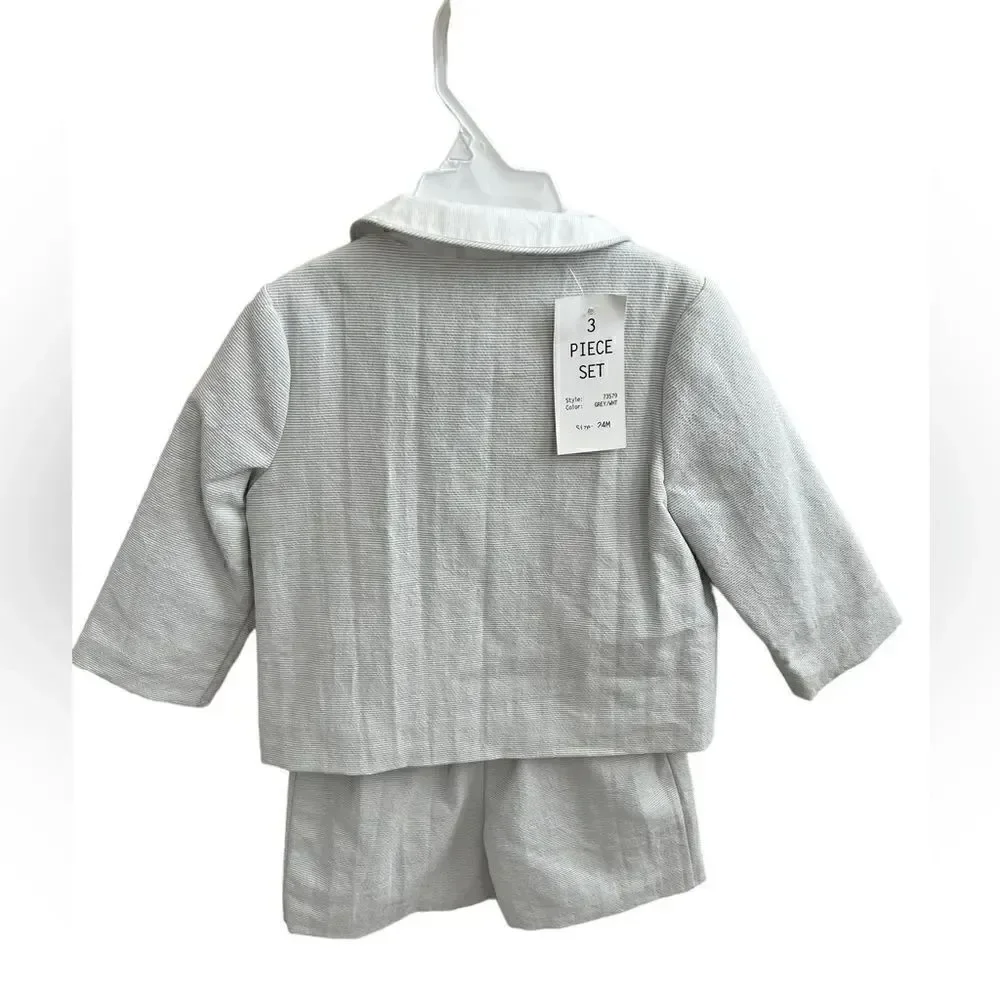 Florence Eiseman 3-piece ottoman stripe grey white suit, 24 months, NWT